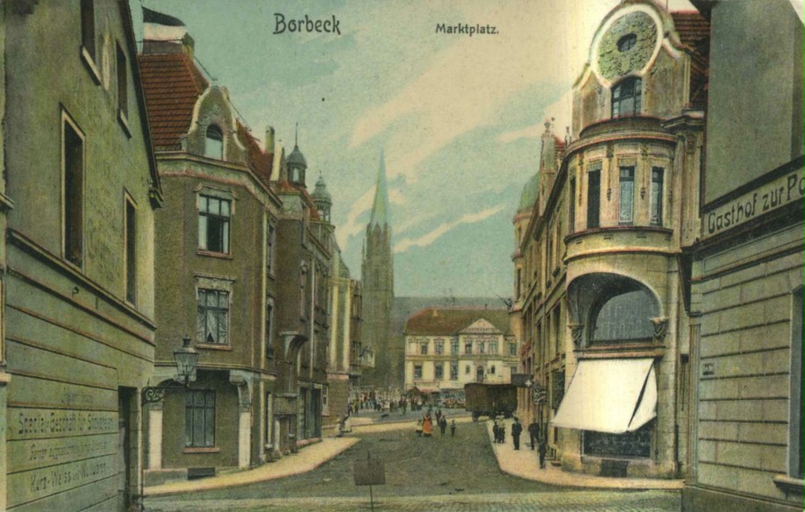Borbeck Marktstraße, ca. 1910. Cartão postal da época.