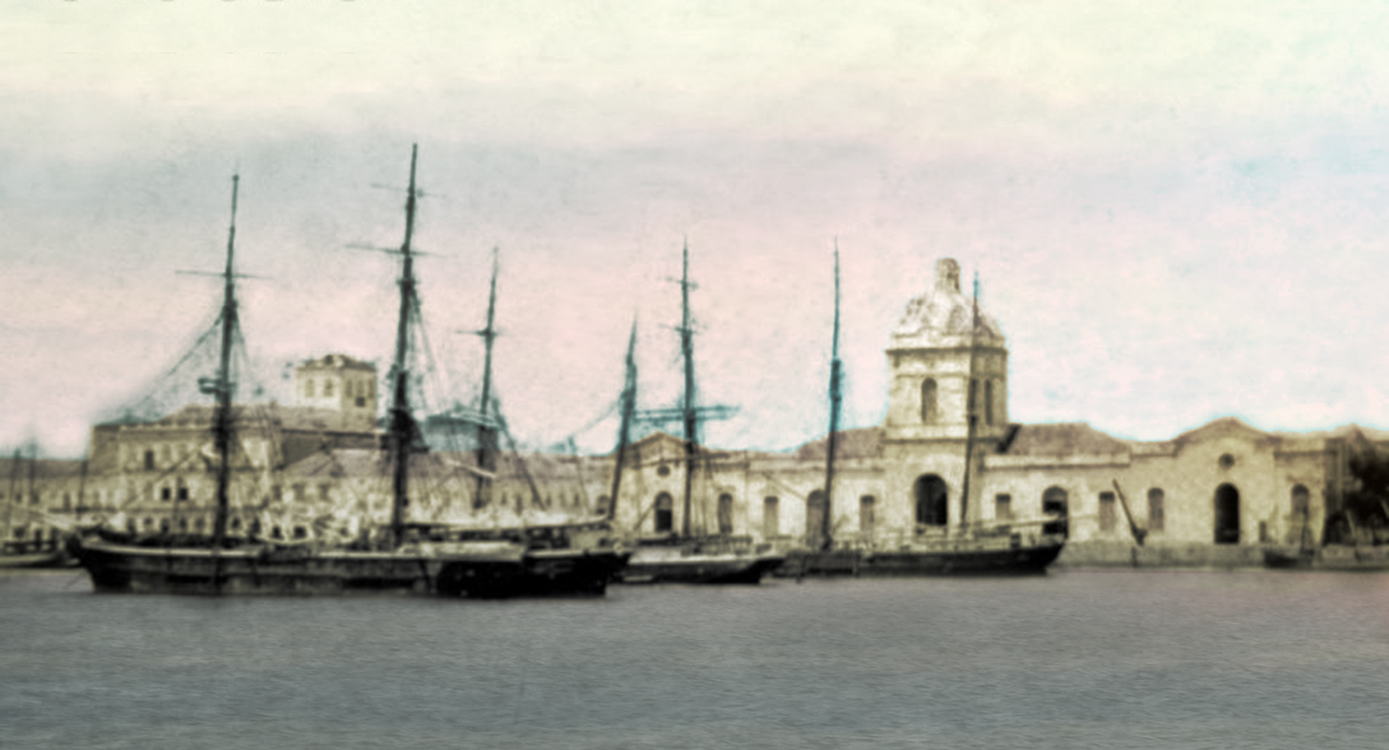 Porto velho de Rio Grande, 1889. Autor desconhecido. Imagem disponibilizada por Fotos Antigas do RS (vide fontes). Editada por Helga.